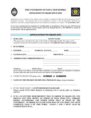 Fillable Online Upng Ac APPLICATION TO GRADUATE IN 2018 Fax Email Print