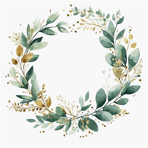 Watercolor Floral Wreath With Gold Frame Premium Ai Generated Vector