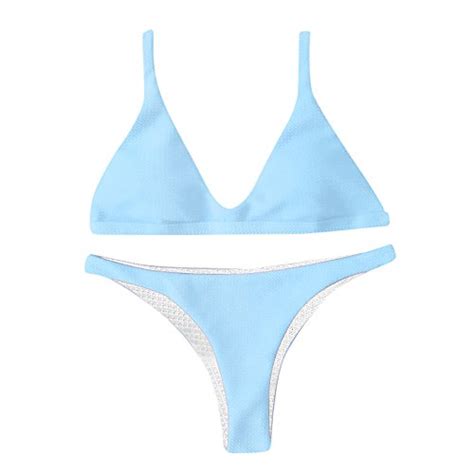 Womens V Neck Push Up Padded High Cut Cami Bikini Set Two Piece Thong Swimsuit By Mlide Blue