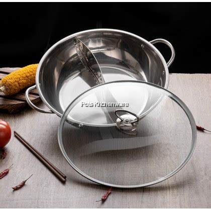 Stainless Steel In Separate Steamboat Hot Pot Divider Pot No Divider Glass Lid Cm Cm