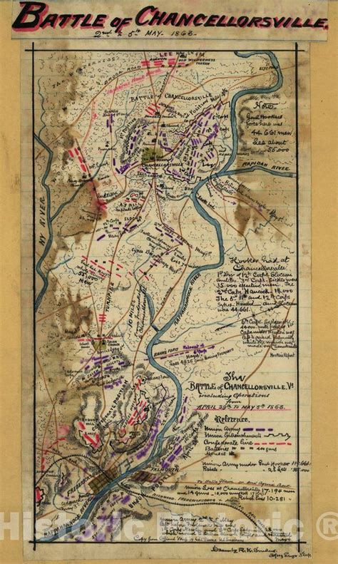 Historic 1863 Map The Battle Of Chancellorsville Va Including