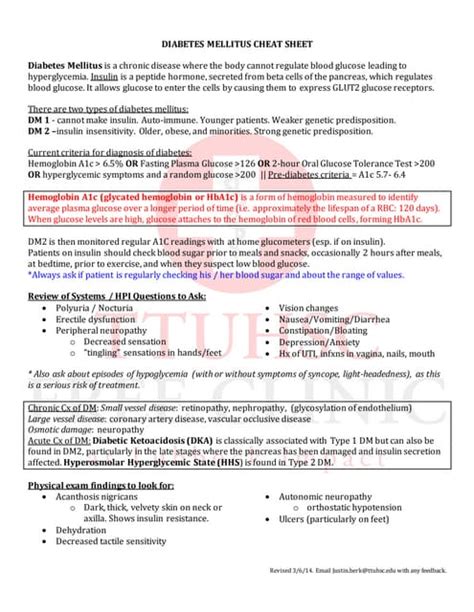 Diabetes Mellitus Cheat Sheet Types Diagnosis Treatment Pdf