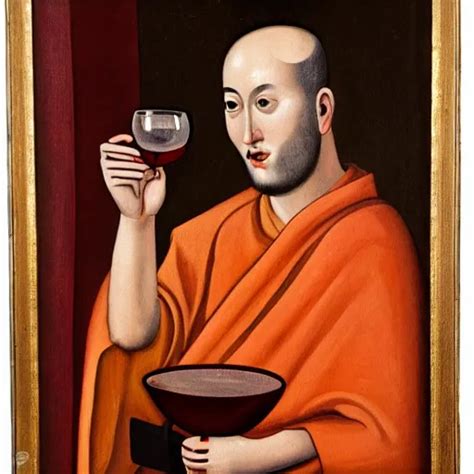 Painting Of A Monk Drinking Wine In The Style Of Stable Diffusion