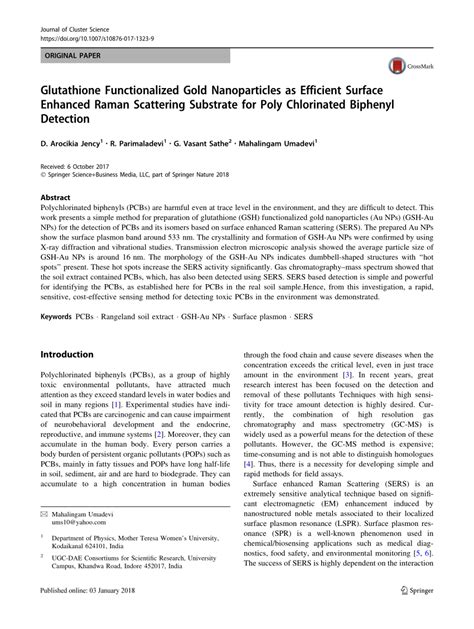 Pdf Glutathione Functionalized Gold Nanoparticles As Efficient