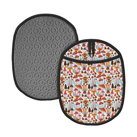 Funny Mushrooms Pot Holders For Kitchen Heat Resistant Oven Mitts Hot Pads With Pocket Non