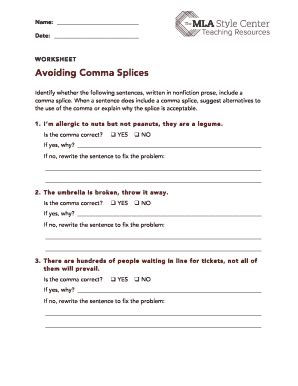 Avoiding Comma Splices Worksheet Answers Fill Online Printable