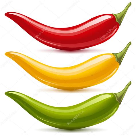 Hot Chilli Pepper Vector Set Isolated On White Background Red Yellow And Green Stock Vector
