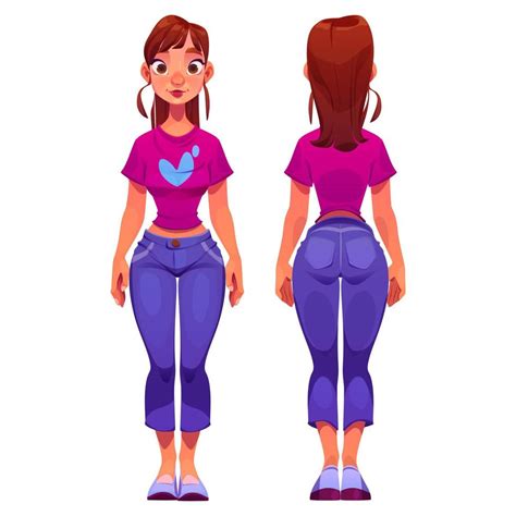 Standing Young Woman In Front And Back View 15917986 Vector Art At Vecteezy