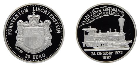 20 евро, Лихтенштейн 1997. 125 лет железным дорогам Лихтенштейна. (0765 ...