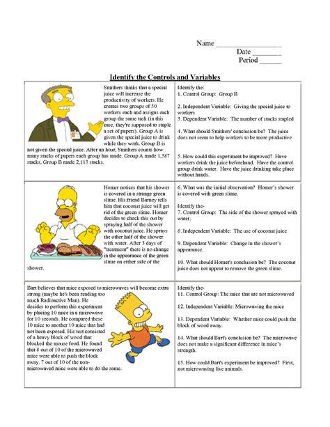 Identify Variables Worksheet