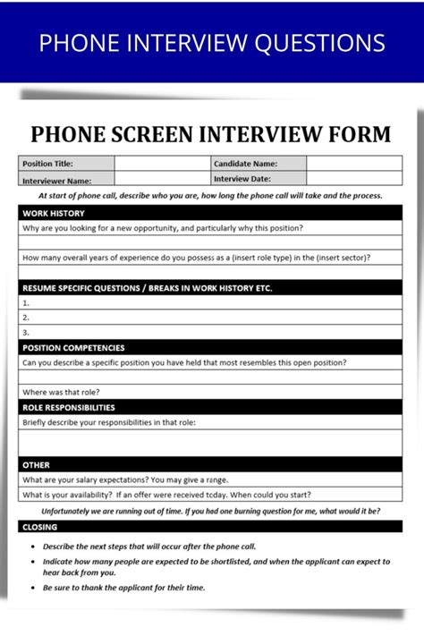 Phone Interview Questions Template Prescreen Telephone Etsy Phone