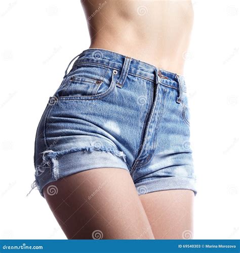 Woman In Fashion Blue Jeans Shorts Perfect Hot Booty And Erotic Curves Hips Stock Image Image