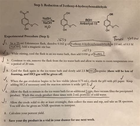 Solved Step Reduction Of Ethoxy Hydroxybenzaldehyde Chegg