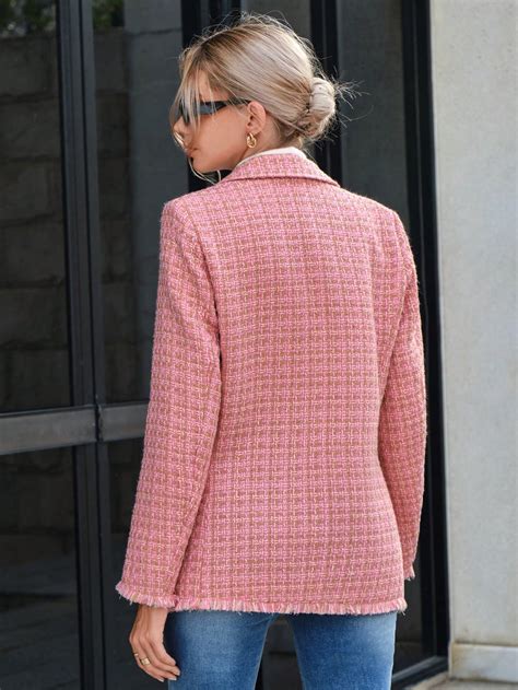 Frenchy Plaid Pattern Lapel Neck Double Button Overcoat Online Shop