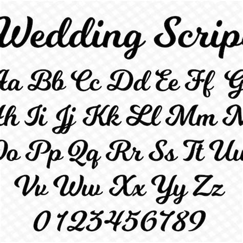 the font and numbers for wedding scripts are shown in black ink on a ...