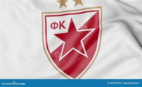 Close Up Of Waving Flag With Crvena Zvezda Football Club Logo D