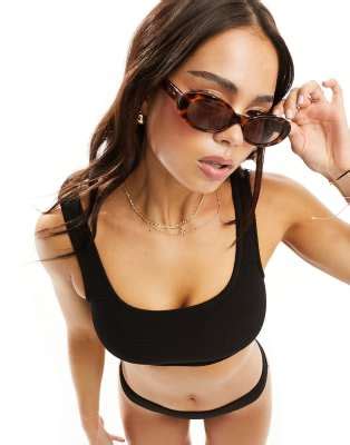 Other Stories Mix And Match Crinkle Square Bikini Top In Black ASOS