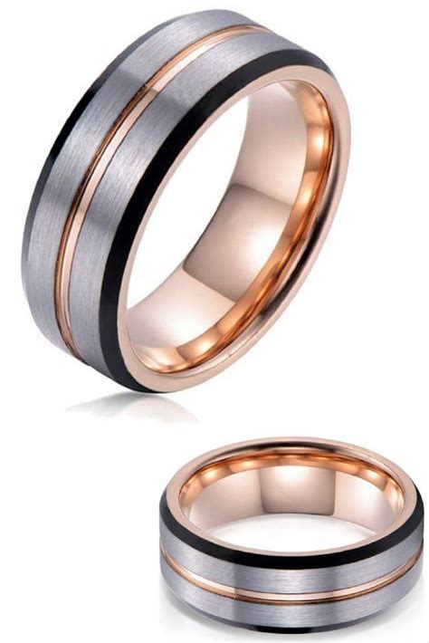 Black Beveled Rose Rose Gold Mens Wedding Band Wedding Rings Rose Gold Mens Wedding Rings