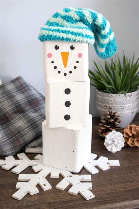 Diy Wood Block Snowman Reversible Cricut Winter Craft Christmas Wood