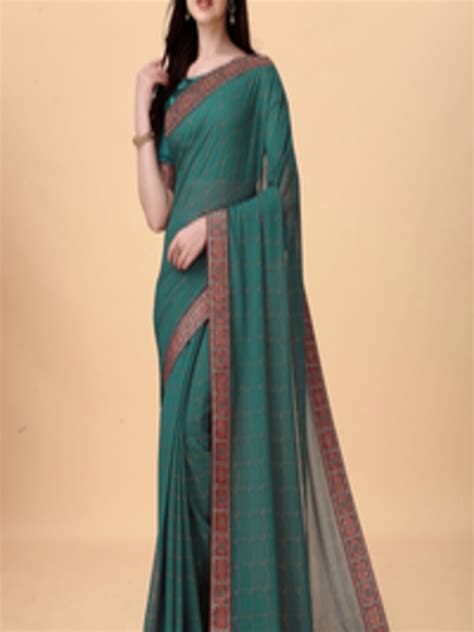 Buy Anjaneya Sarees Geometric Printed Pure Georgette Designer Saree