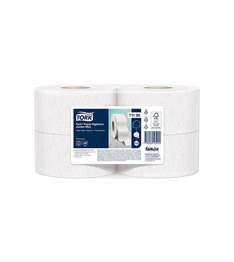 Papel Higiénico Jumbo Famimax Blanco Hoja Triple Tork 95 Mt 4 Und Ref 71198