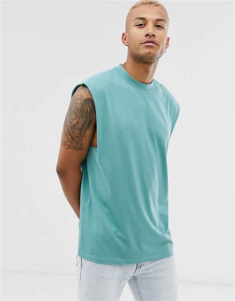 Asos Design Oversized Longline Sleeveless T Shirt In Blue Asos