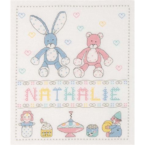 Broderie Point De Croix Naissance Lapin Et Ourson Bk Dmc