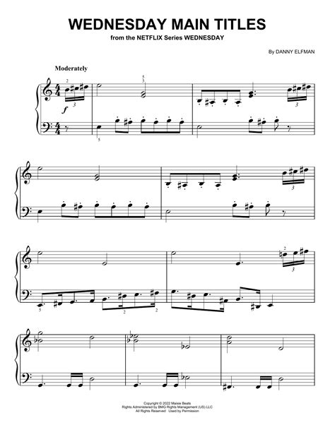 Wednesday Main Titles Sheet Music by Danny Elfman for Piano/Keyboard ...