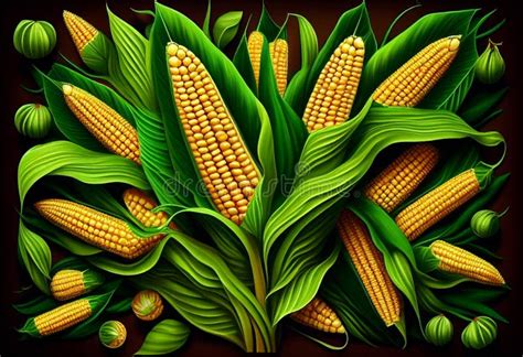 Head Of Corn In Green Foliage With Sun Glare Ai Generated Stock Photo