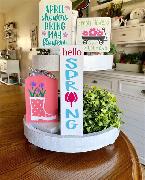 9 Hello Spring Tiered Tray Decor Mini Signs Spring Tier Tray Signs