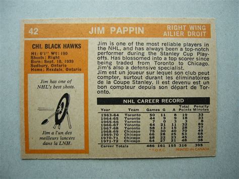 1972 73 O PEE CHEE NHL HOCKEY CARD 42 JIM PAPPIN NM SHARP 72 73 OPC