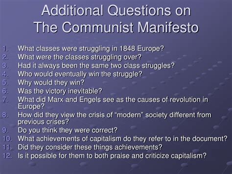 Ppt Additional Questions On The Communist Manifesto Powerpoint Presentation Id1796114