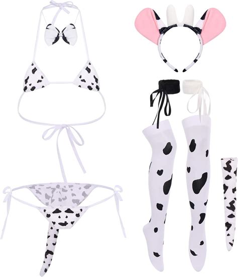 En Sexy Milk Cow Lingerie Set Anime Maid Cosplay Costume Mini Bikini Bra Bodysuit With Bell