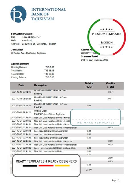 Tajikistan Itb Bank Statement Template Word And Pdf Format Doc And