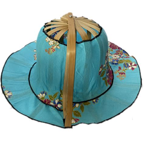 Bamboo Folding Fan Hat Oriental Powder Blue