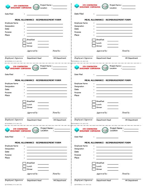 Meal Allowance Reimbursement Form | Download Free PDF | Meal | Lunch