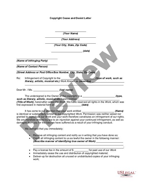 Copyright Cease And Desist Letter Cease Desist Letter Form Us Legal Forms