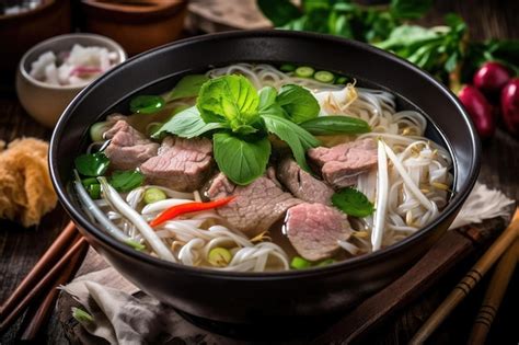 Premium Photo Vietnamese Beef Pho Bo Soup In Bowl On Table Top With