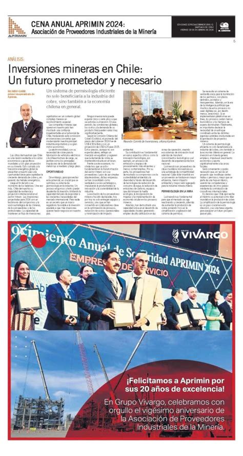 Edición Especial El Mercurio CENA ANUAL APRIMIN 2024 Asociación de