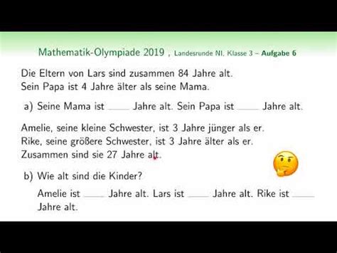 A6 Mathematik Olympiade 2019 NI 1 Stufe Klasse 3