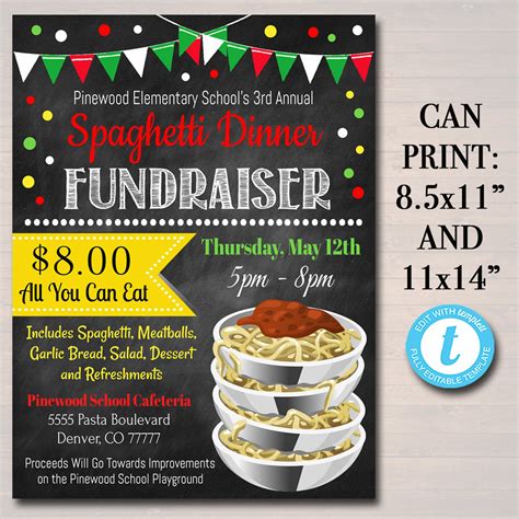 EDITABLE Spaghetti Dinner Fundraiser Flyer Ticket Set pto | Etsy