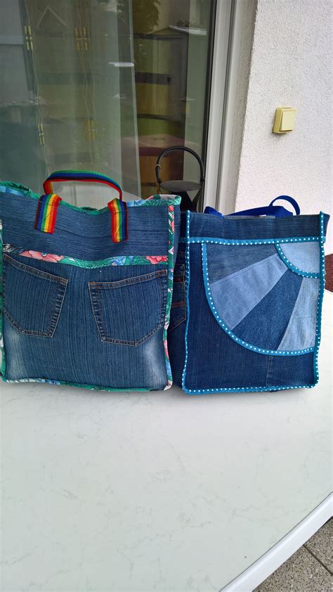 Denim Shopping Bag Made Of Old Jeans Denim Jeans Patchwork Tasche