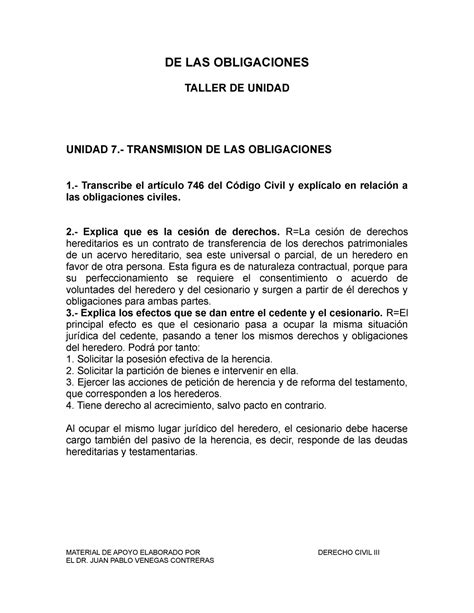 Transmision De Obligaciones Taller De Las Obligaciones Taller