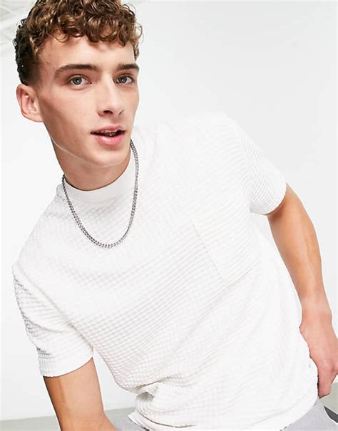 Asos Design Relaxed Waffle Heavyweight T Shirt In White With Pocket Asos