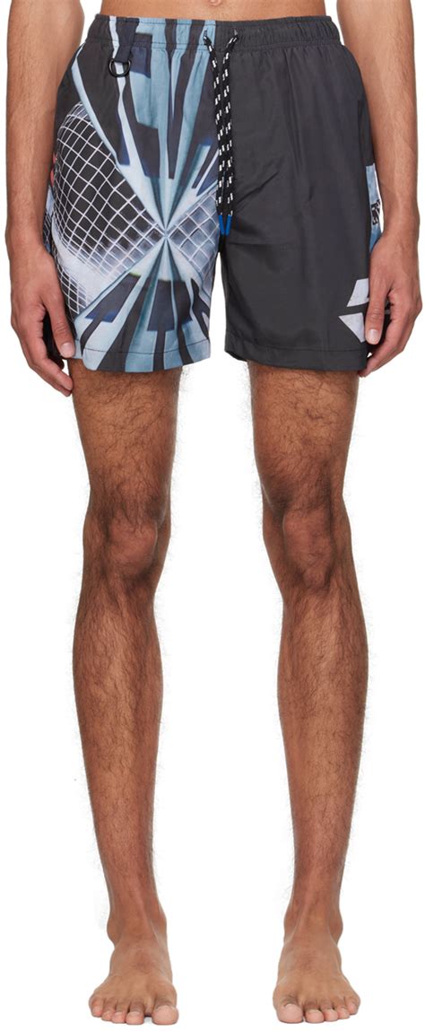 Black Blue Print Swim Shorts By Dev States On Sale