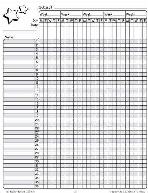 Printable Teacher Gradebook