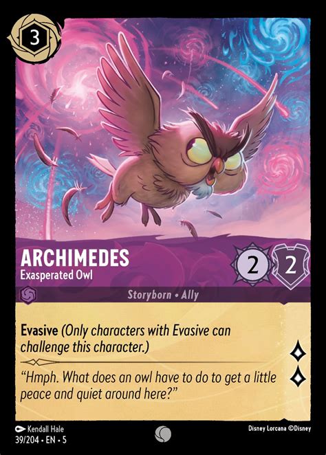 Archimedes Exasperated Owl 39 204 Disney Lorcana Card Details Review Lorcana Player