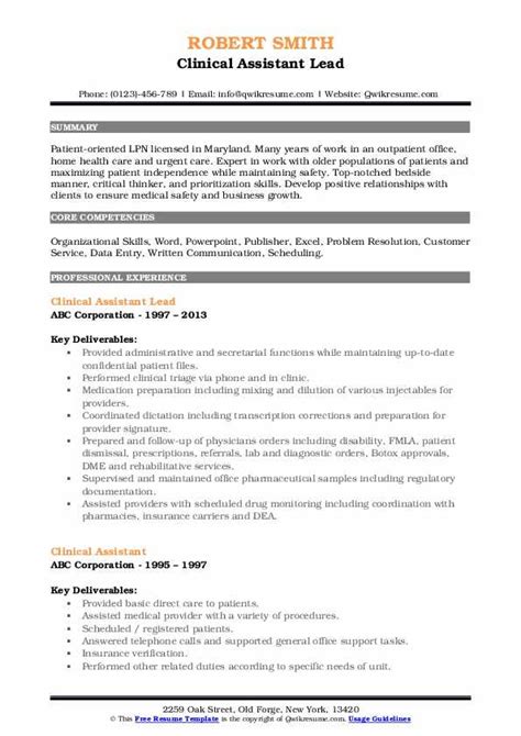 Clinical Assistant Resume Samples Qwikresume