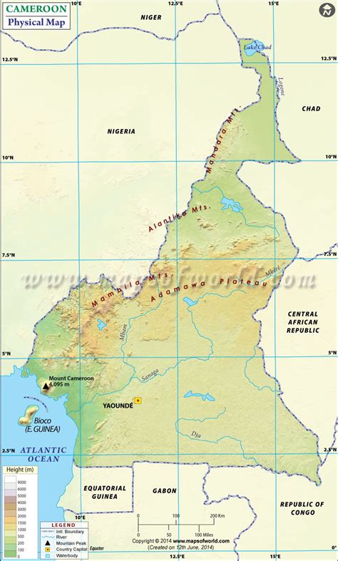 Physical Map of Cameroon