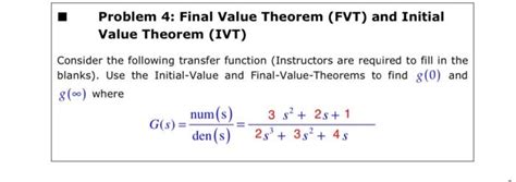 Solved Problem 4 Final Value Theorem Fvt And Initial